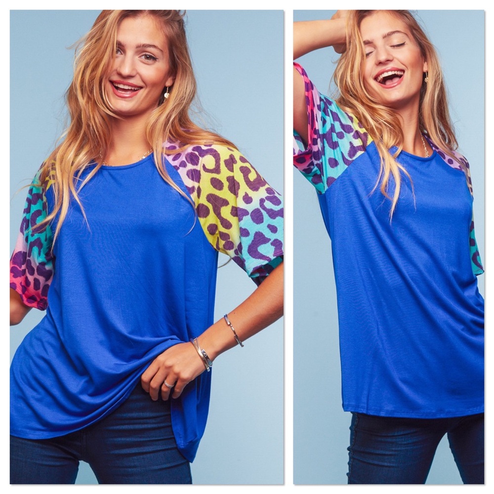 Royal Blue Rainbow Animal Print Raglan Top